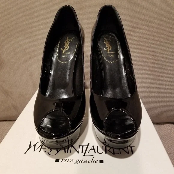 Yves Saint Laurent Palais 105 Open Toe Pumps in Black patent leather, IT 40